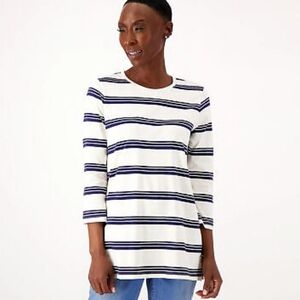 Lands End Striped White and Navy Top Size Large
